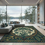 Ornate Teal Botanical Meadow Medallion Rug
