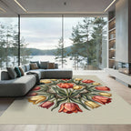Symmetrical Tulip Floral Wreath Round Rug