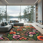 Ornate Poppy And Daisy Floral Scroll Rug