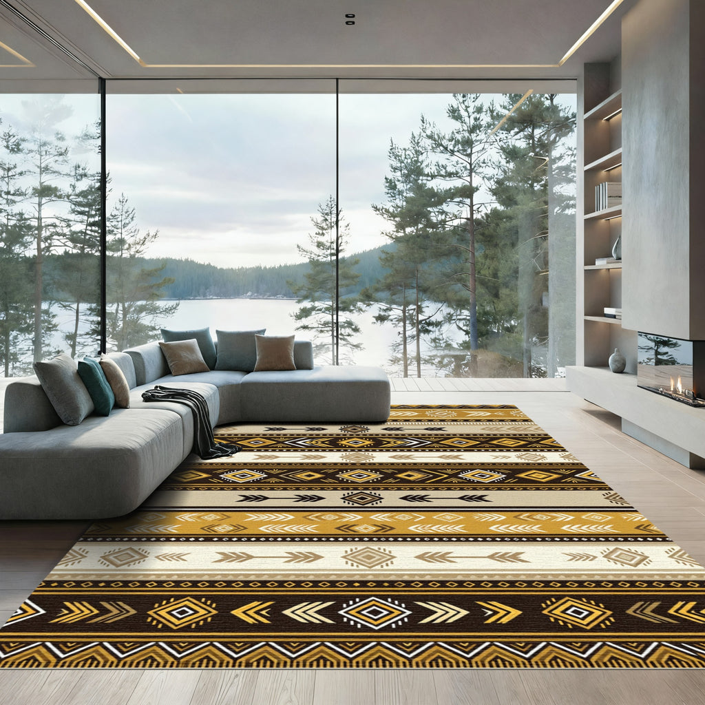 Golden Brown Earthy Aztec ArrowsRug Rug
