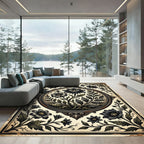 Vintage Black Floral Botanical Medallion Rug