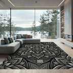 Monochrome Floral Medallion Charcoal Gray Rug