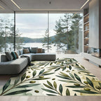 Green Olive Branch Watercolor Botanical Rug