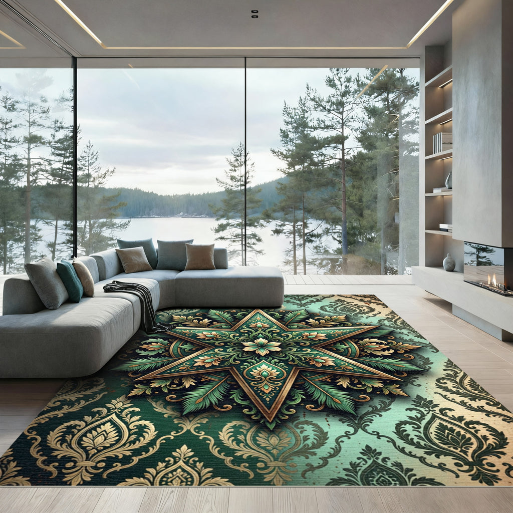 Emerald Damask Ornate Star Medallion Rug
