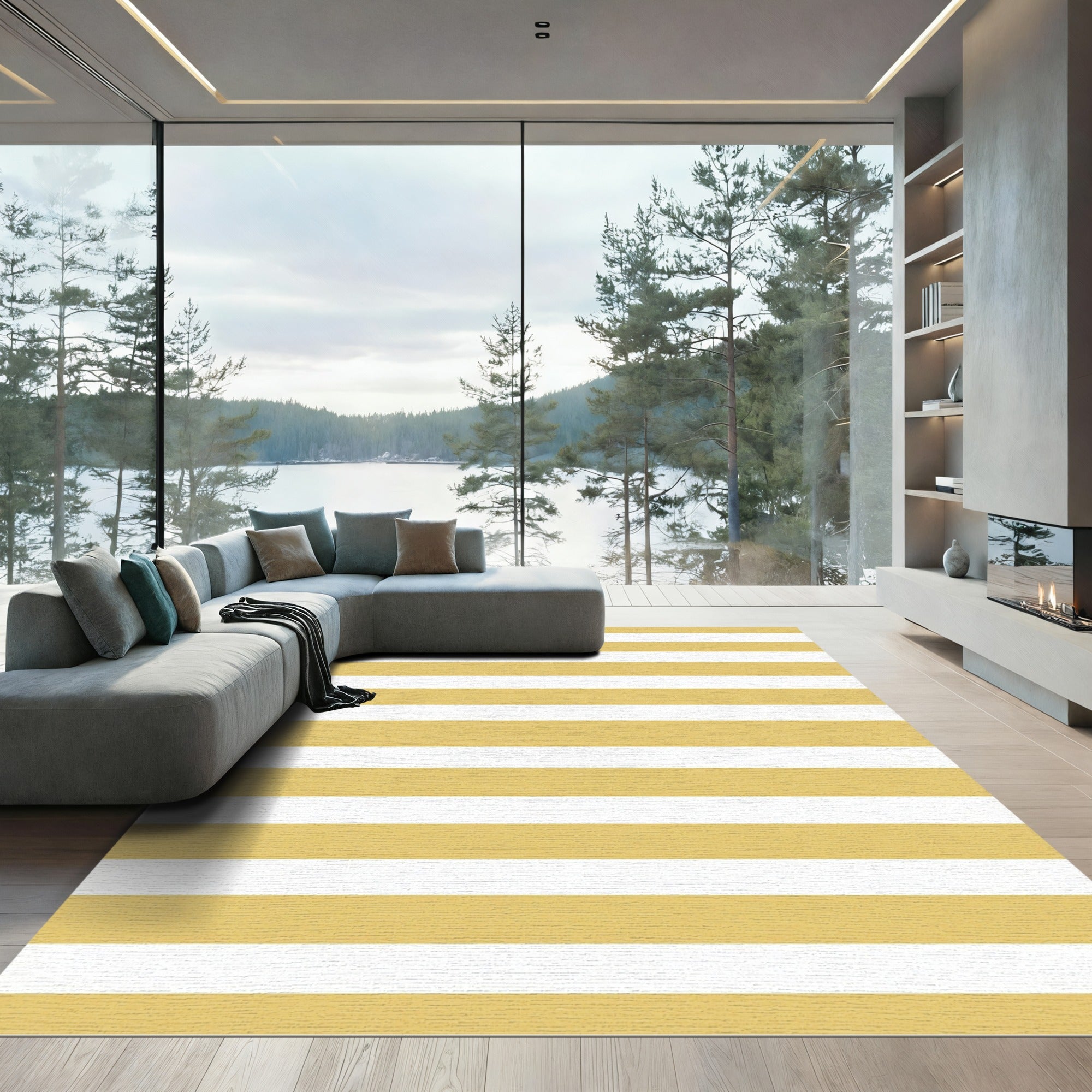 Classic Golden Yellow Horizontal Striped Rug
