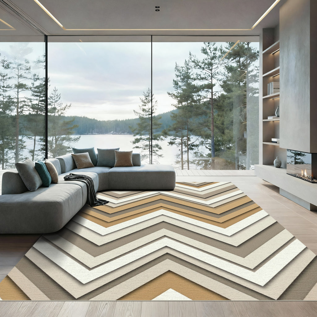 Modern Neutral Chevron Abstract Rug