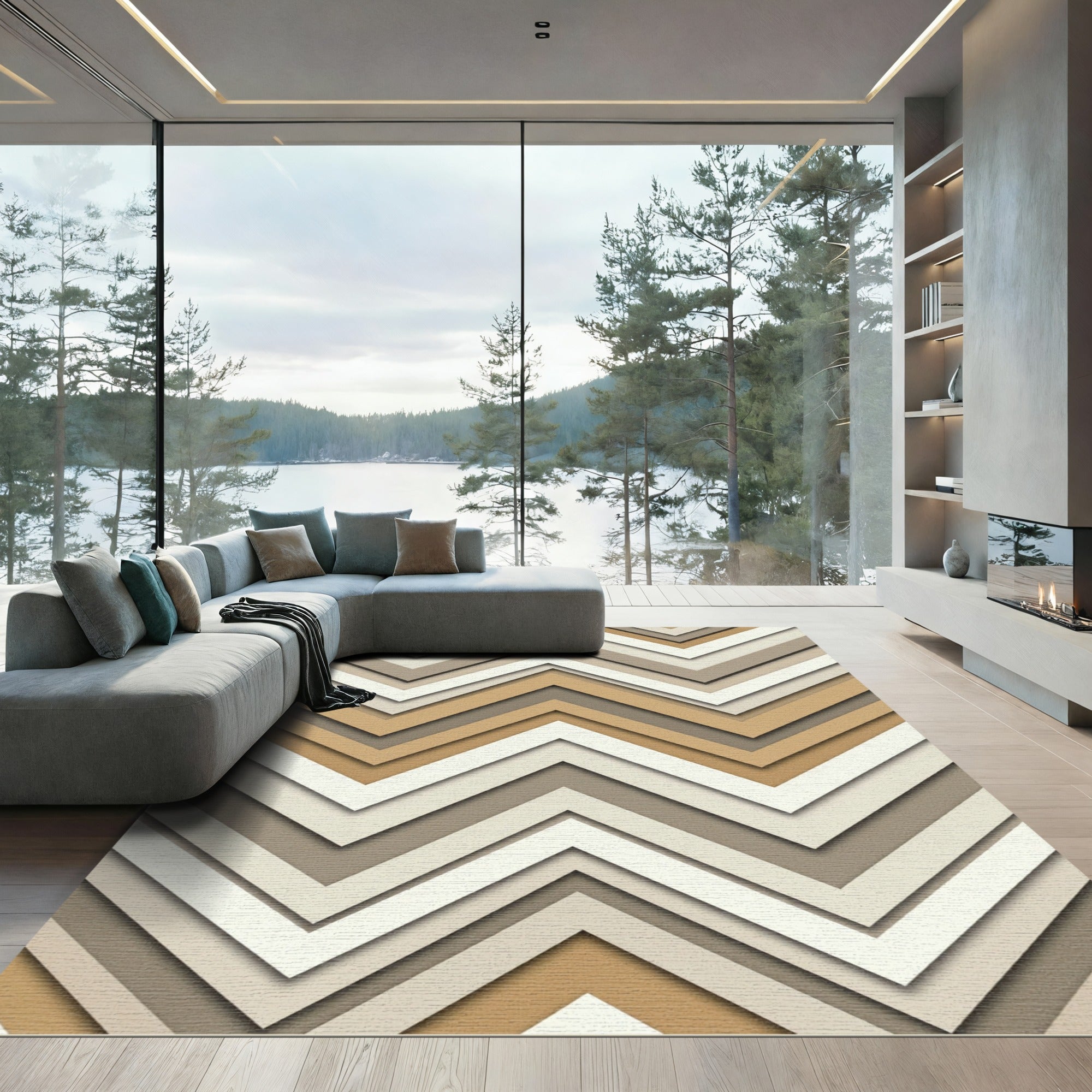 Modern Neutral Chevron Abstract Rug