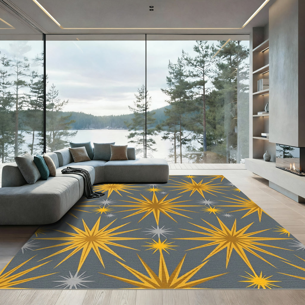 Golden Starburst Graphic Overlay Rug