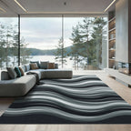 Monochromatic Abstract Wave Lines Rug