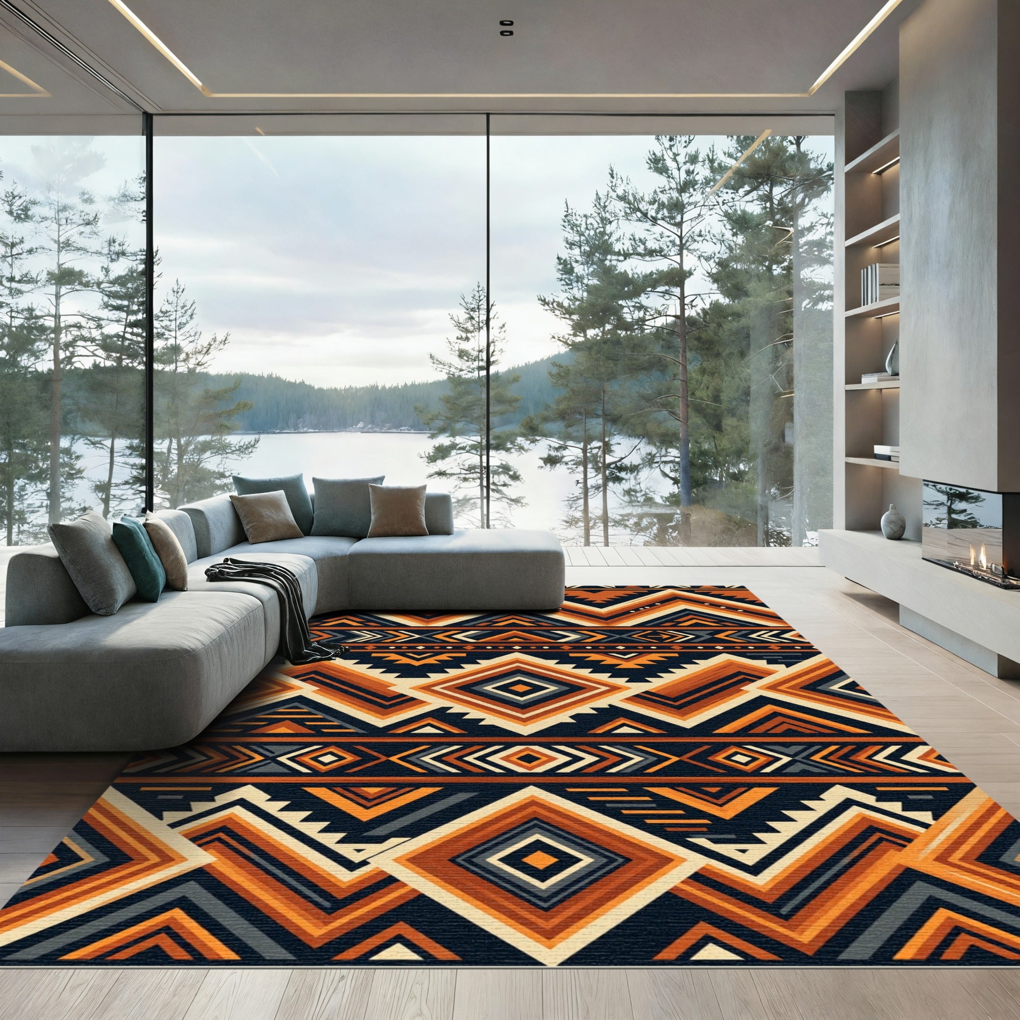 Bold Earthy Southwestern Geometric Diamond Rug