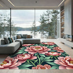 Blush Pink Floral Foliage Art Rug