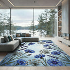 Botanical Blue Cornflower And Lavender Meadow Rug