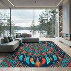 Vibrant Orange Teal Feather Mandala Rug