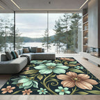 Ethereal Mint and Copper Floral Illustration Rug