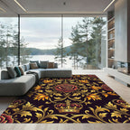 Regal Red Rose Golden Crown Ornament Rug