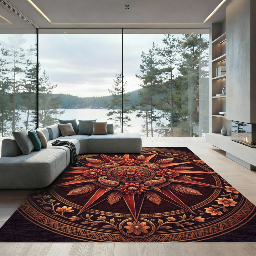 Crimson Floral Medallion Paisley Compass Rug