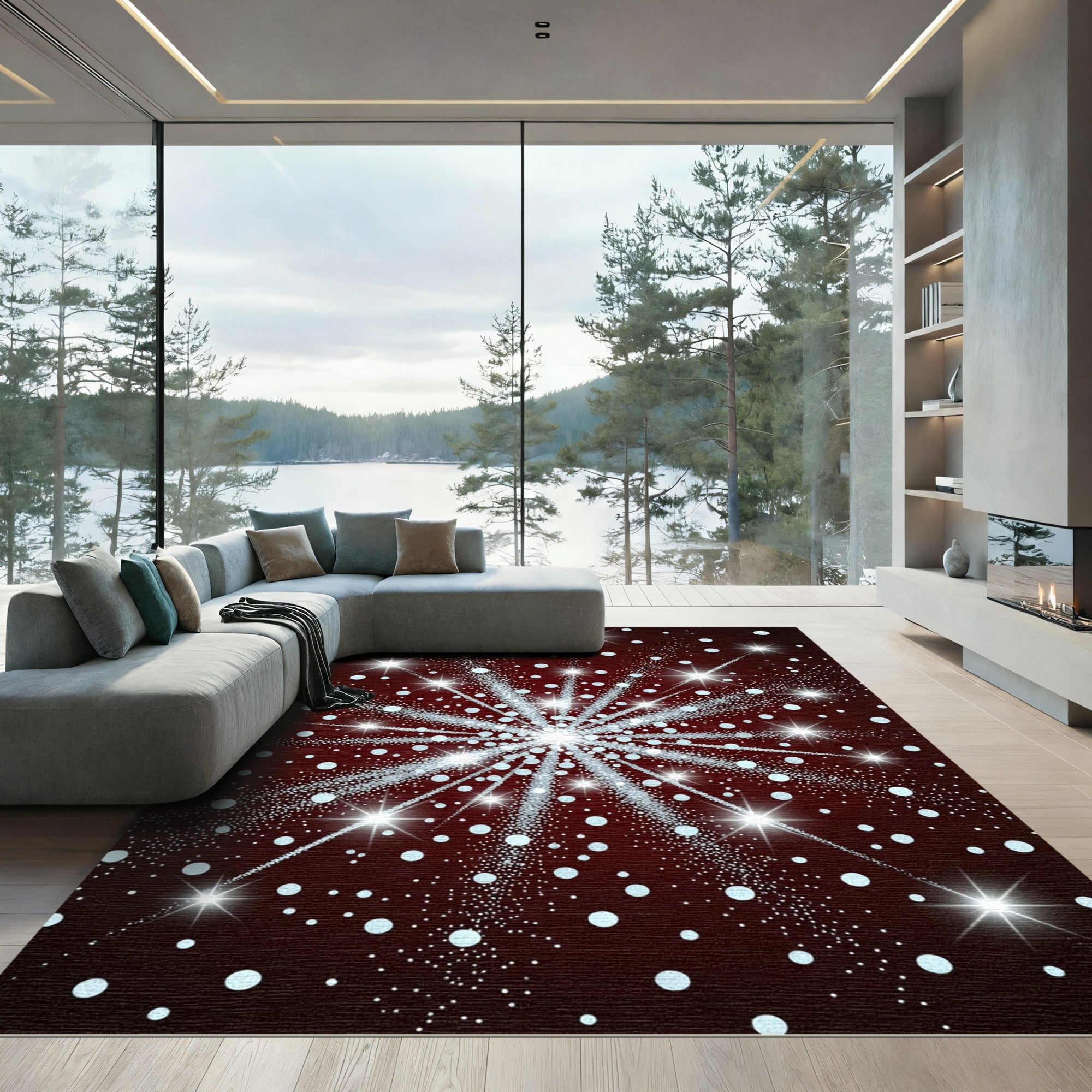 Crimson Starburst Dot Explosion Rug