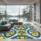 Blue Yellow Lemon Floral Medallion Rug