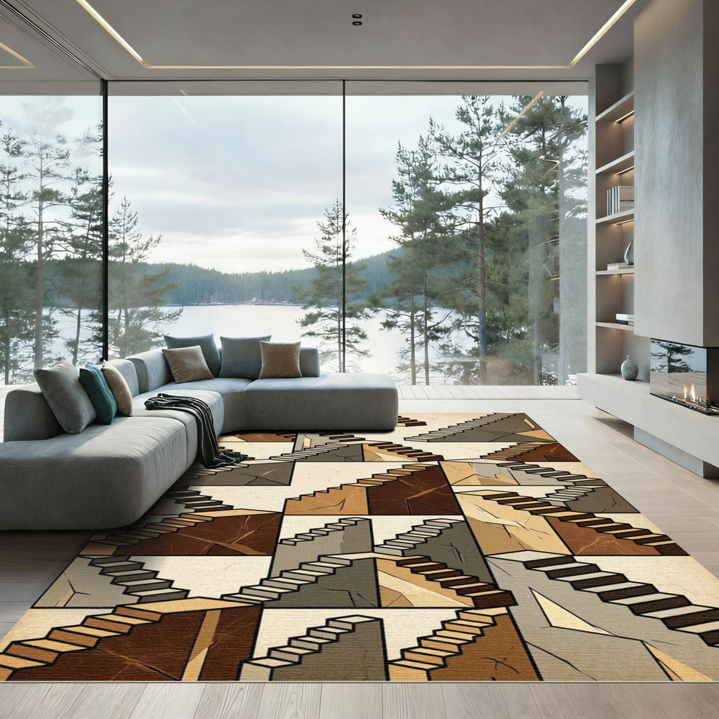 Geometric Staircase Illusion Rug