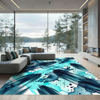 Abstract Teal Watercolor Ink Stroke Rug