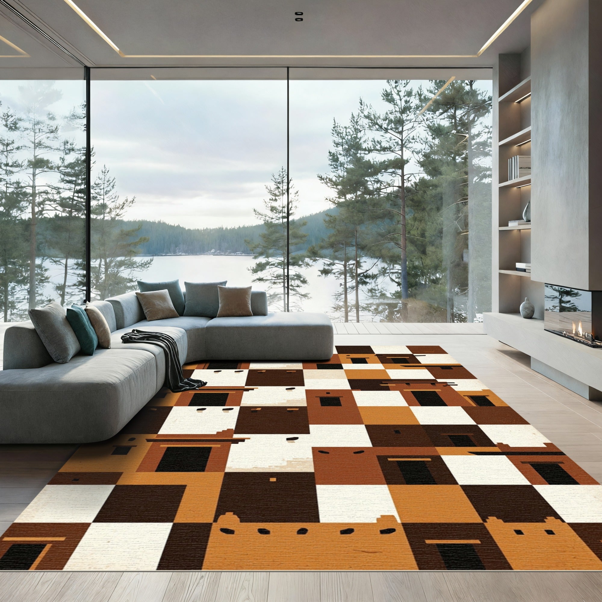 Earthy Adobe Block Architecture Rug