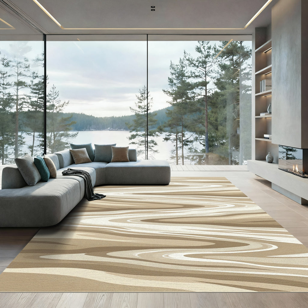 Neutral Abstract Wavy Sand Dune Rug
