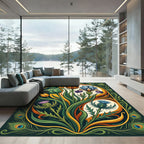 Emerald Peacock Floral Thistle Art Nouveau Rug