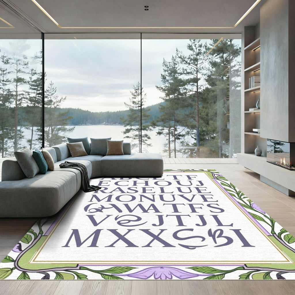 Art Nouveau Alphabet Border Lavenders Rug