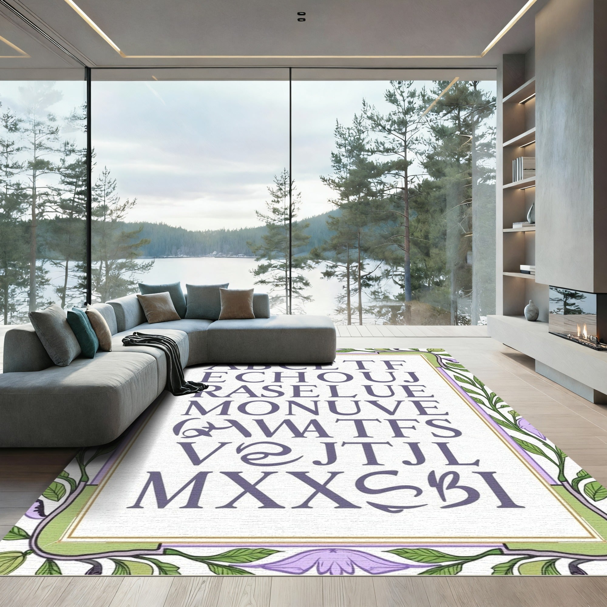 Art Nouveau Alphabet Border Lavenders Rug
