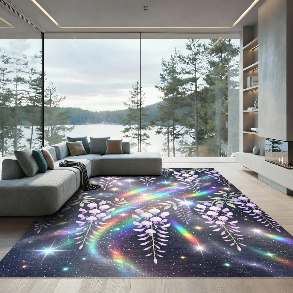 Ethereal Wisteria Galaxy Floral Nebula Rug