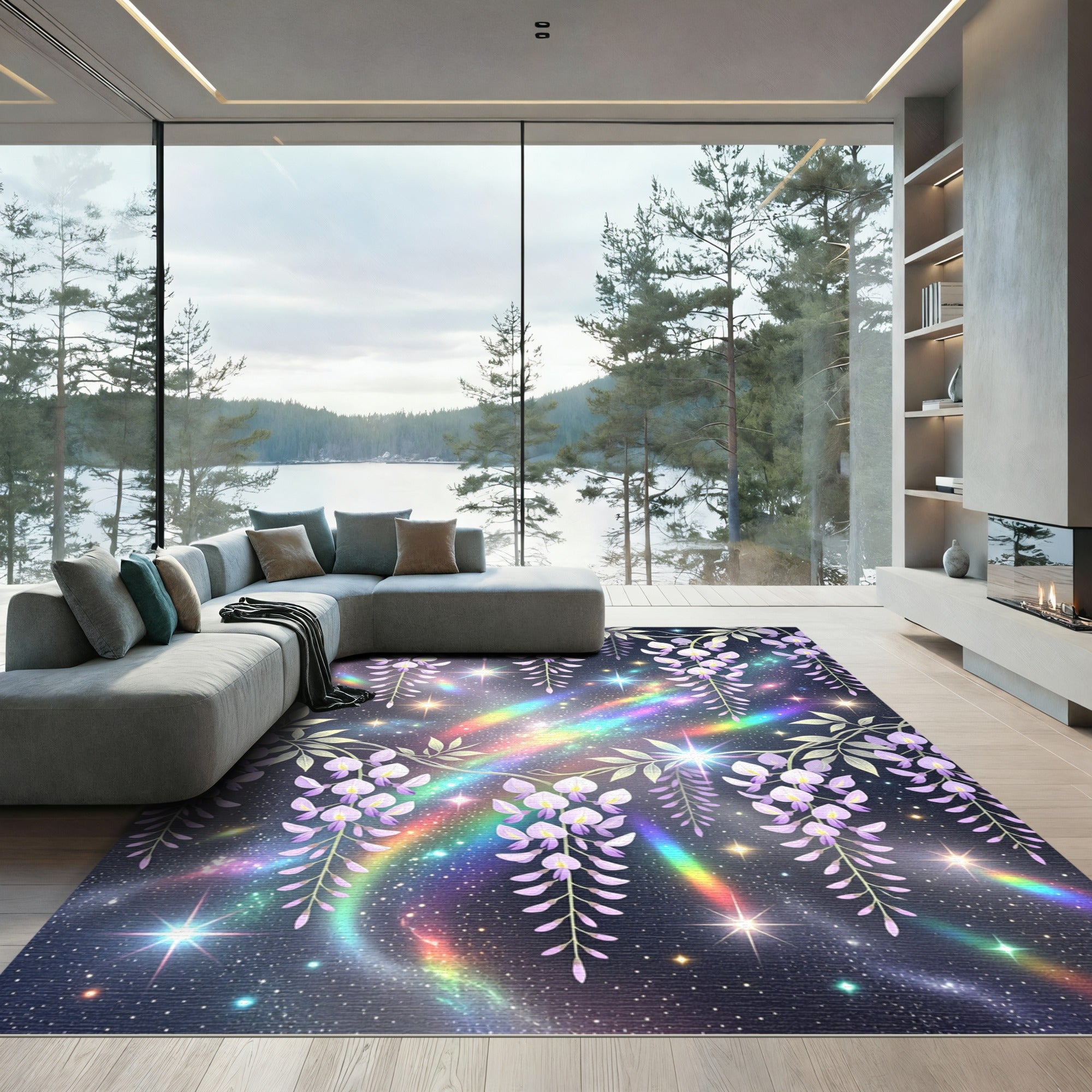 Ethereal Wisteria Galaxy Floral Nebula Rug
