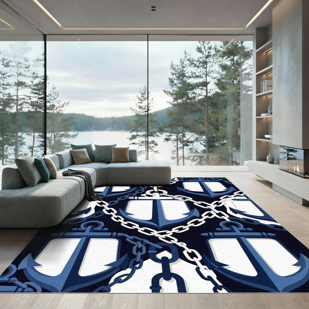 Classic Navy Anchor Chain Nautical Art Rug