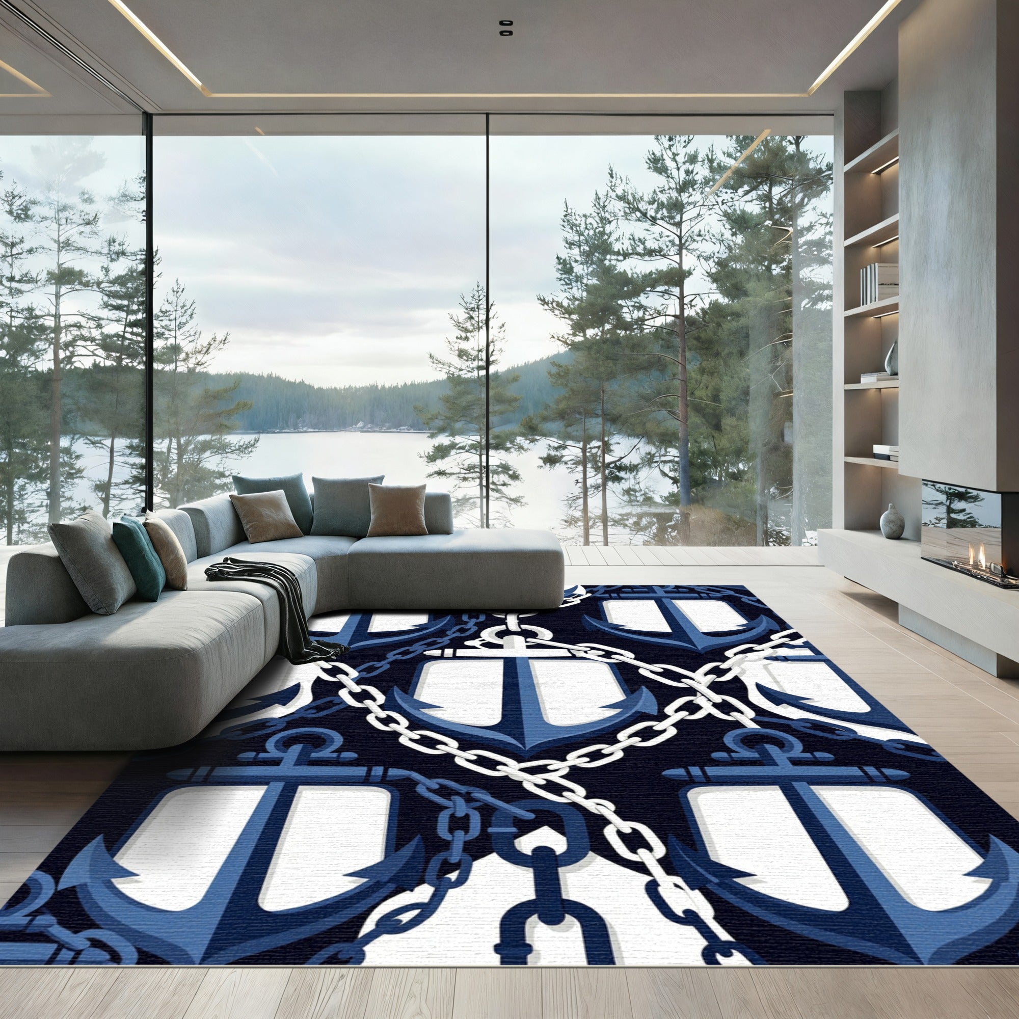 Classic Navy Anchor Chain Nautical Art Rug