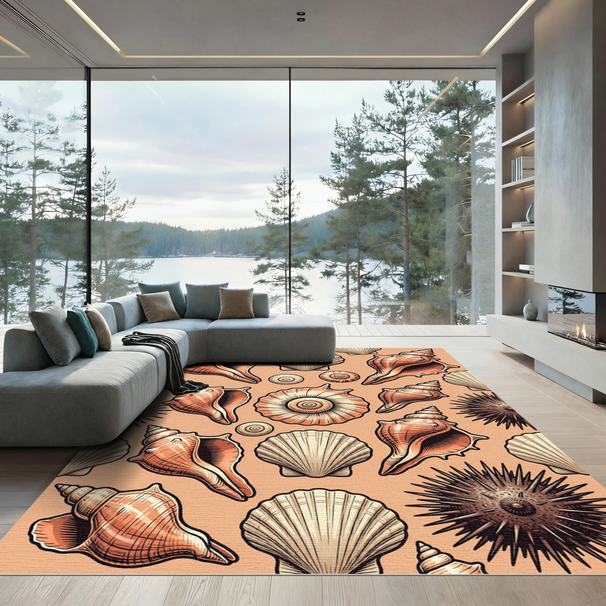 Coastal Seashell Beach Comber Earthy Accent Rug