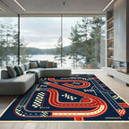 Retro Abstract Racing Track Midnight Blue Rug