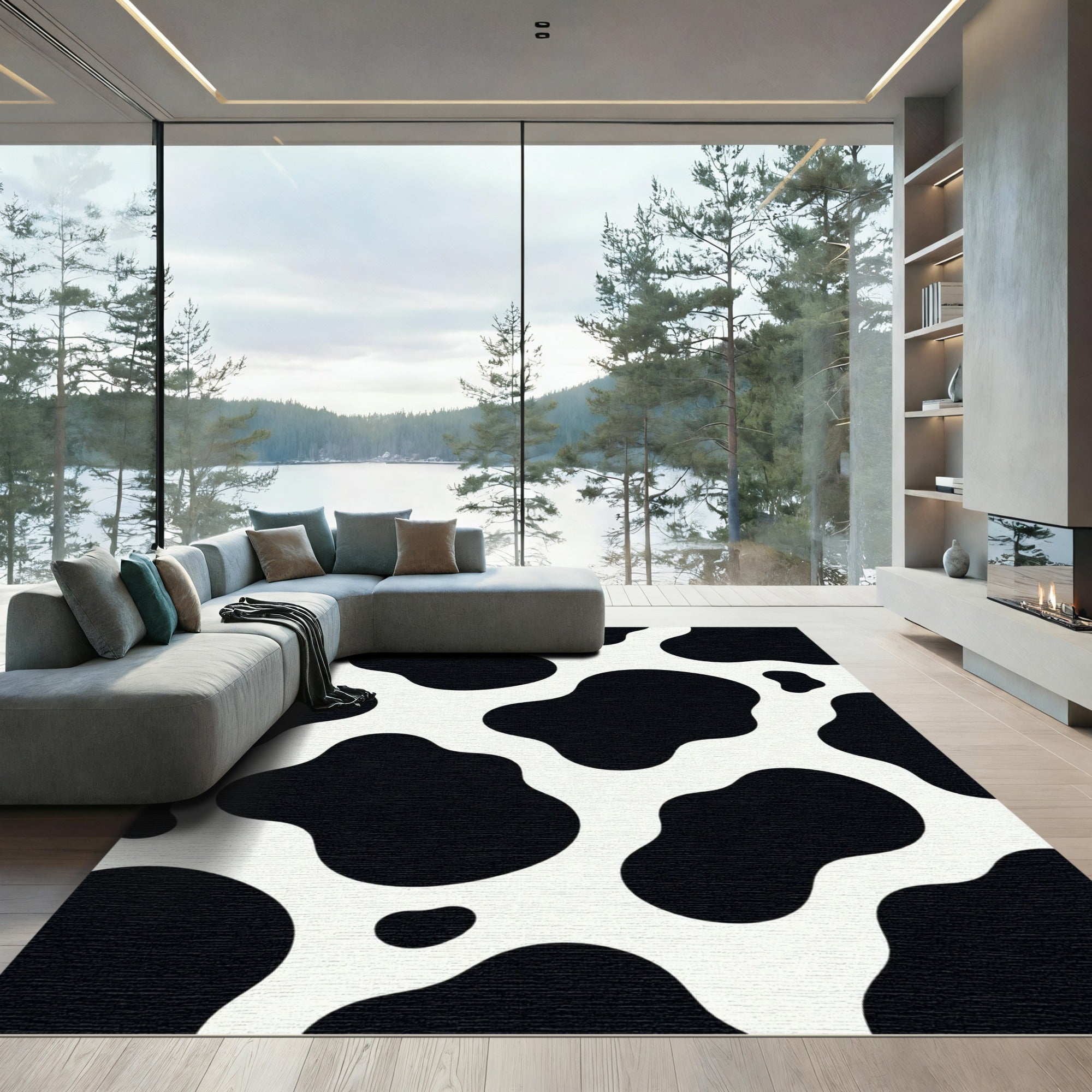 Bold Black White Holstein Spots Rug