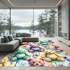 Watercolor Teddy Bear and Flower Field Rug