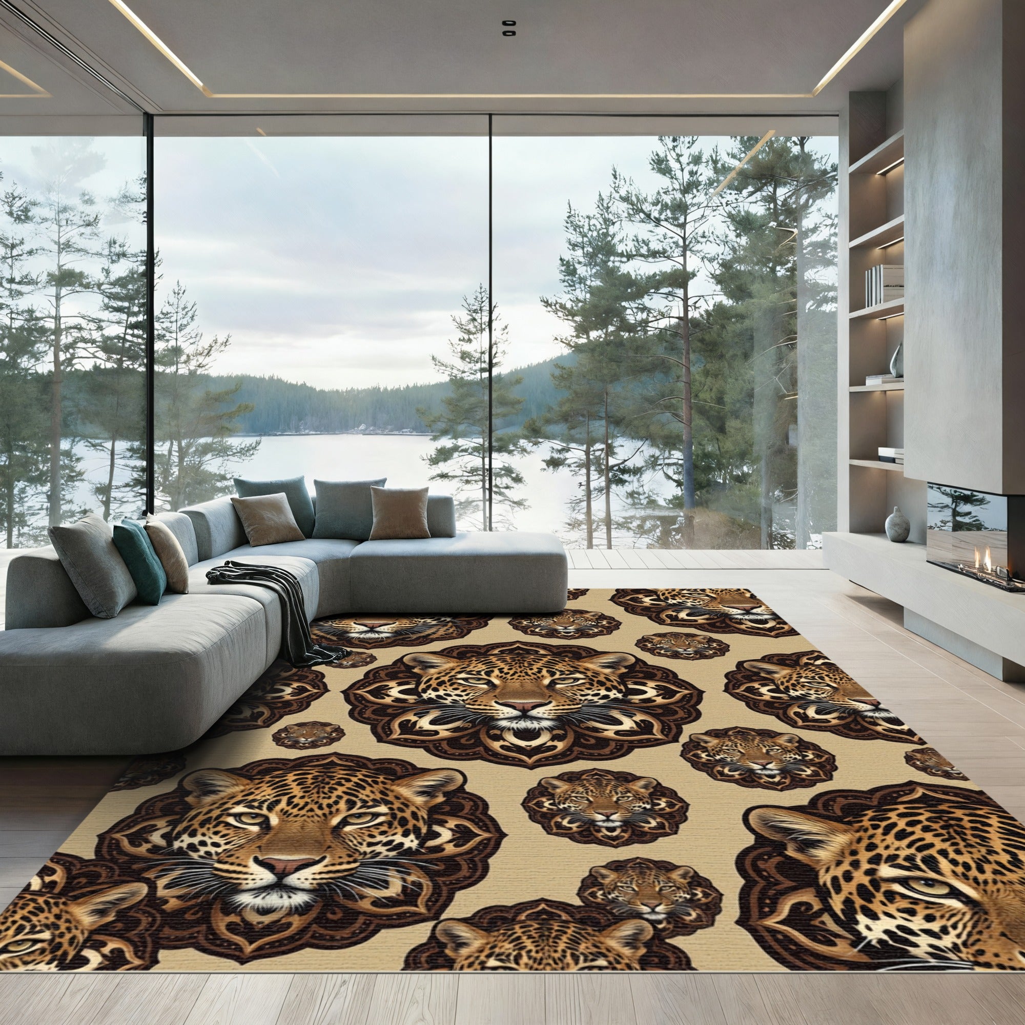 Majestic Leopard Mandala Brown Rug