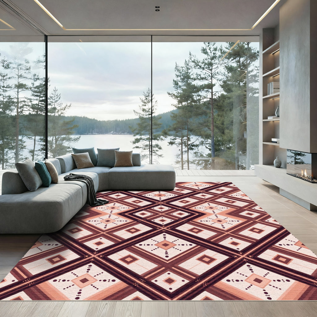 Terracotta Diamond Geometric Lattice Rug