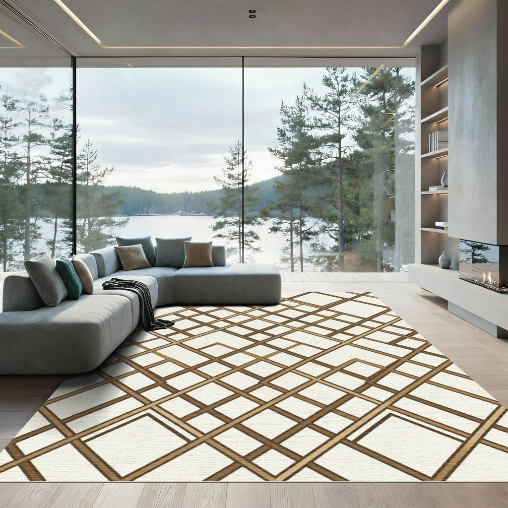 Golden Lattice Geometric Intersecting Grid Rug