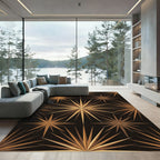 Golden Starburst Rays On Black Rug