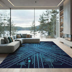 Neon Cyber Circuit Expressway Abstract Rug