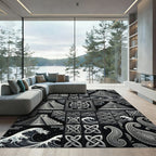 Monochromatic Black Geometric Mayan Waves Rug