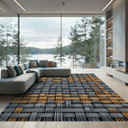 Textured Interwoven Gray and Gold Weave Rug