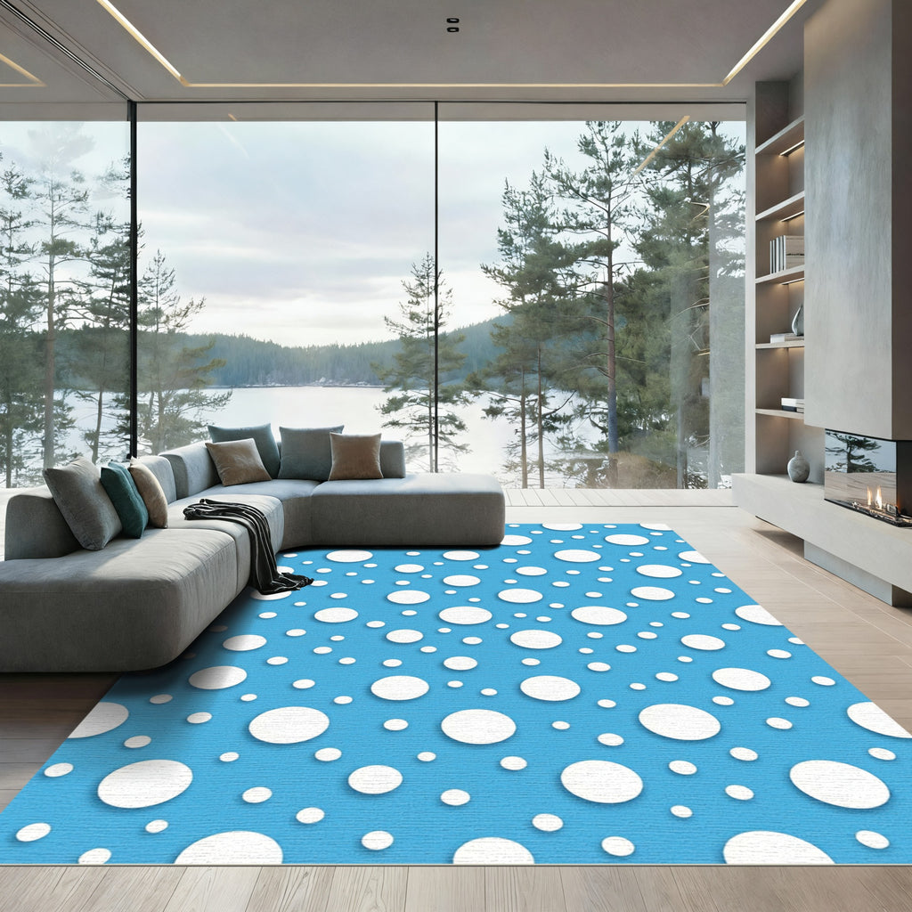 Bright Blue Scattered Circles Rug