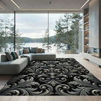 Ornate Silver Acanthus Leaf Scroll Rug
