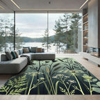 Earthy Green Meadow Wildflower Wheat Rug