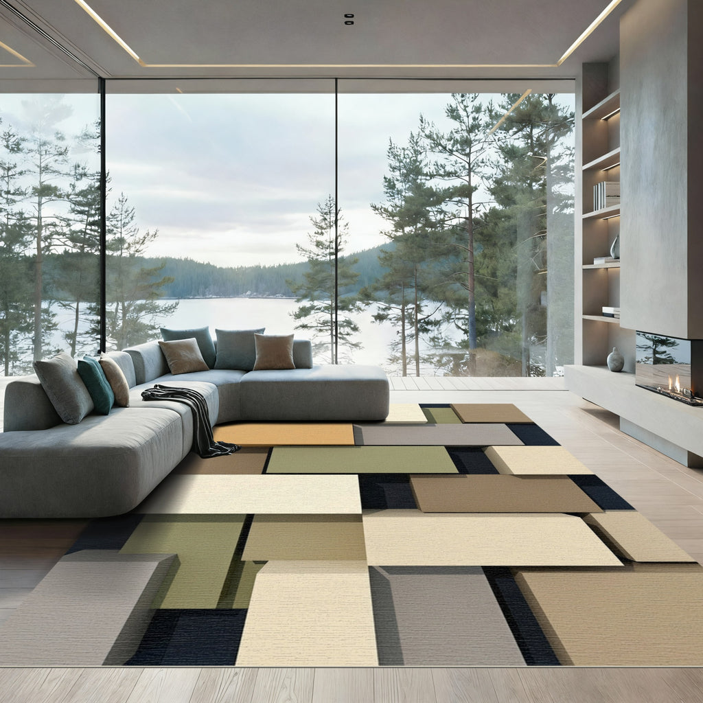 Organic Rectangular Blocks Earth Tones Rug