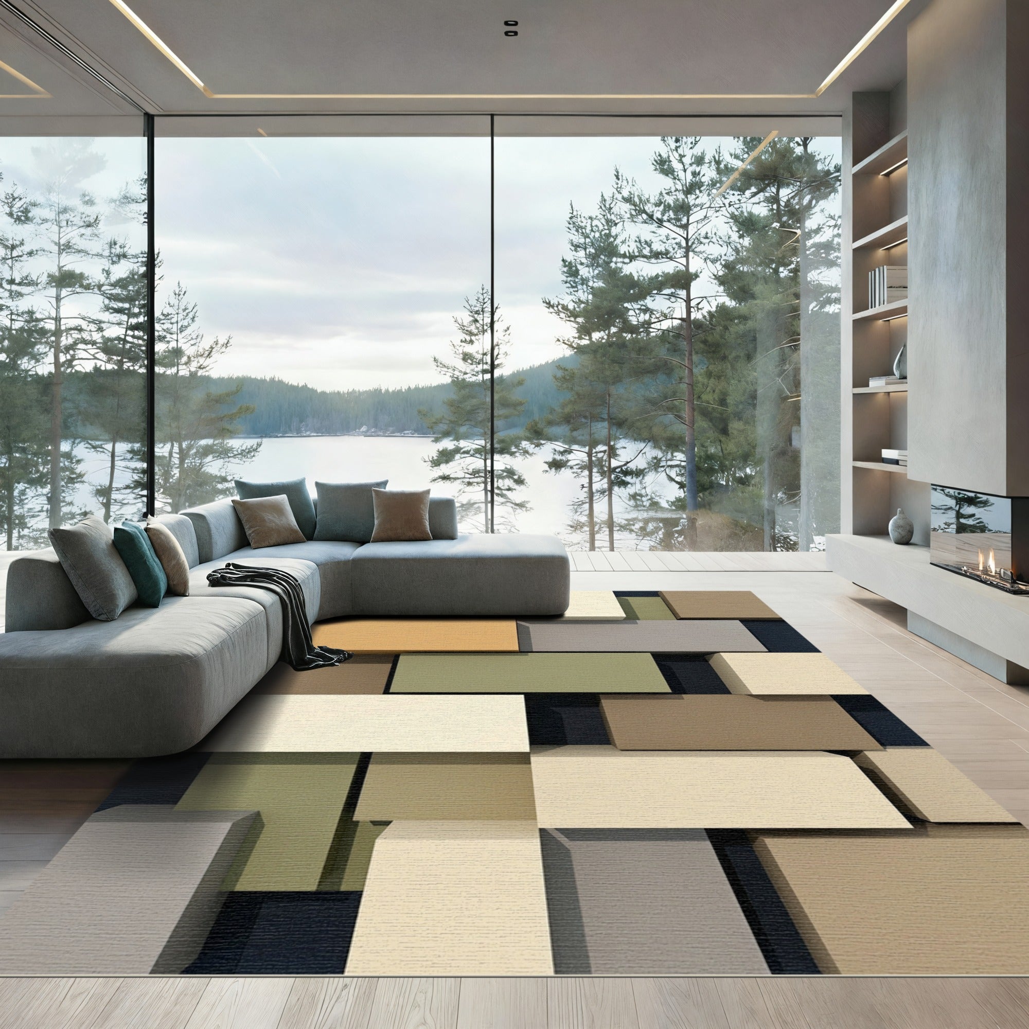 Organic Rectangular Blocks Earth Tones Rug