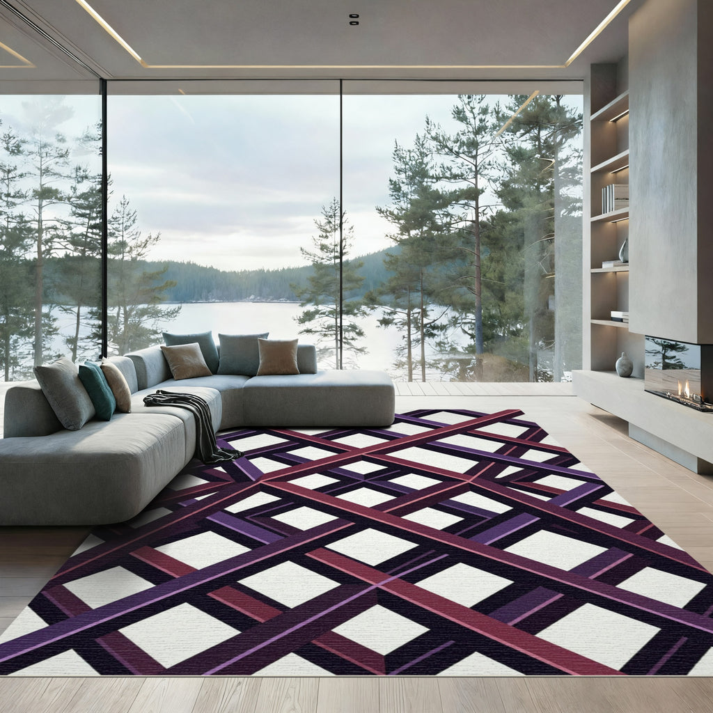 Geometric Lattice Illusion Crimson Violet Rug